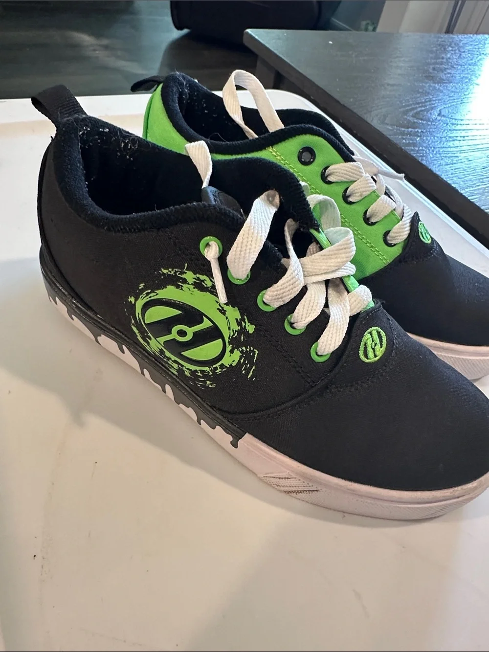 Heelys Black and Green Kids Skate Sneakers with White Laces